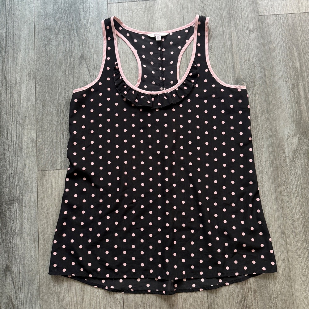 Y2K Candie's Black Pink Polka Dot Ruffle Racerback Tank Top Womens XS